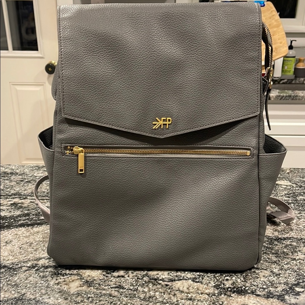 Gray Freshly Picked Diaper Bag with Gold Accents
